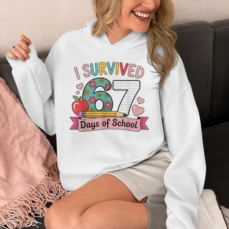 I Survived 67 School Days Hoodie Cute Apple Pencil Clothing Funny Teacher Student Gifts