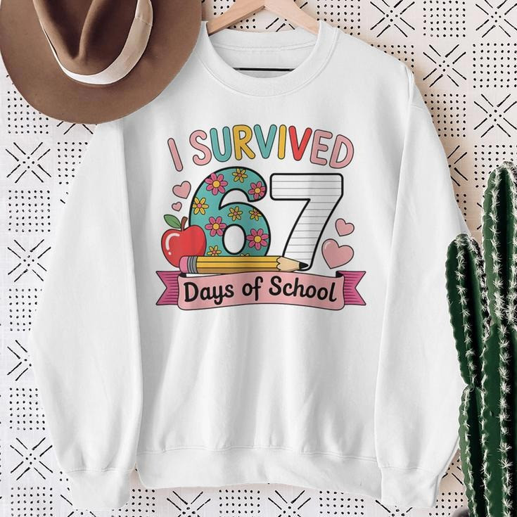 I Survived 67 School Days Sweatshirt Cute Apple Pencil Clothing Funny Student Presents