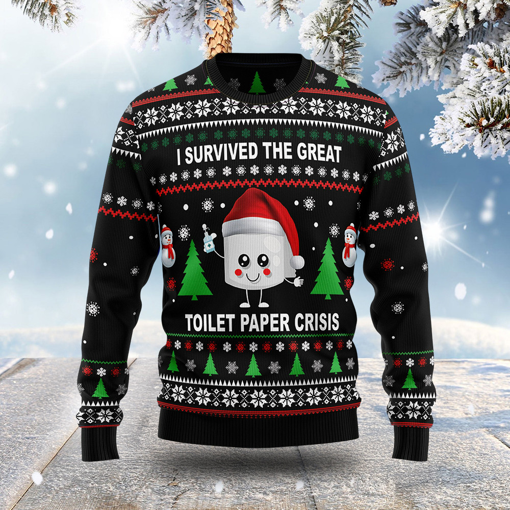 I Survived The Great Toilet Paper Crisis Ugly Christmas Sweater Funny Christmas Gifts
