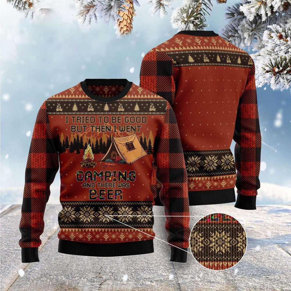 I Tried To Be Good But Then I Went Camping Ugly Christmas Sweater Funny Ugly Christmas Sweater Xmas Gifts