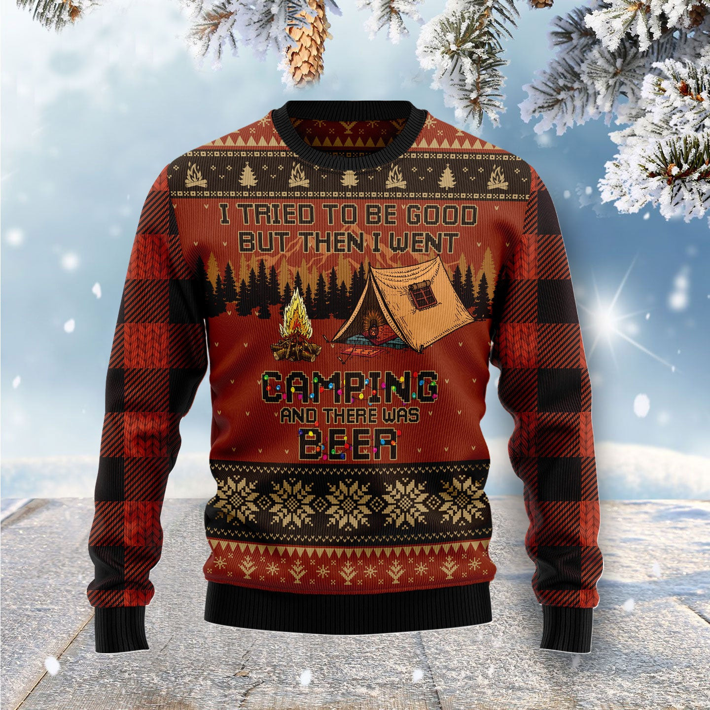 I Tried To Be Good But Then Went Camping Ugly Christmas Sweater