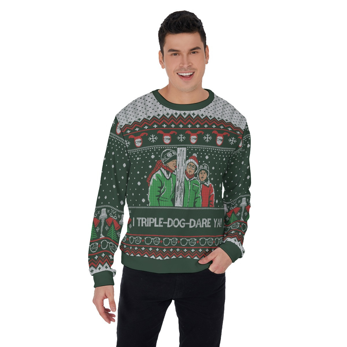 I Triple Dog Dare You A Christmas Story Ugly Sweater Forest Green Warm and Comfy Sweater for Winter Days