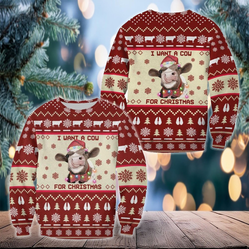 I Want A Cow For Christmas Ugly Sweater Cow Lovers Xmas Sweater Gifts For Dad