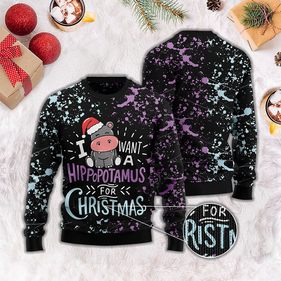 I Want A Hippopotamus For Christmas Ugly Sweater Cute Gifts For Hippo Lovers