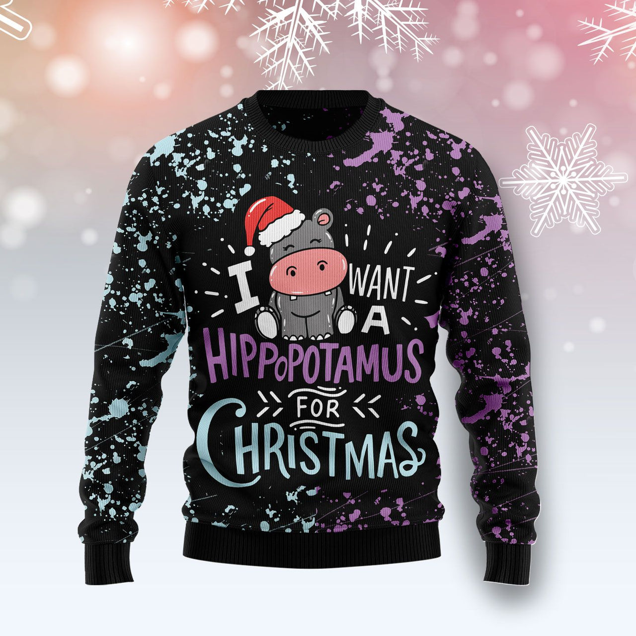 I Want A Hippopotamus Ugly Christmas Sweater Best Funny Xmas Jumper Hippo Lover Gifts