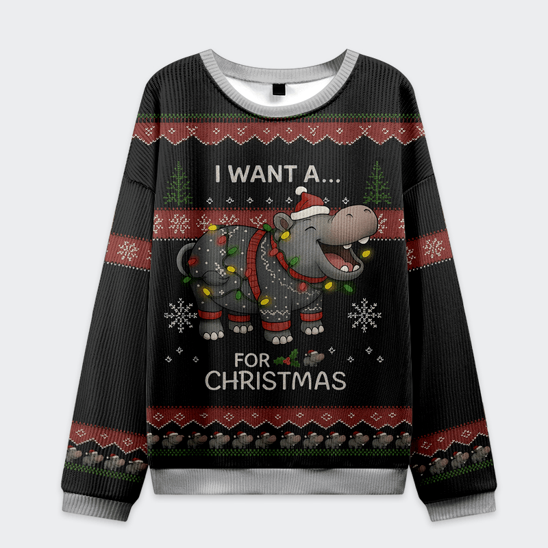 I Want a Moo Deng Christmas Ugly Sweatshirt Best Funny Ugly Christmas Sweaters
