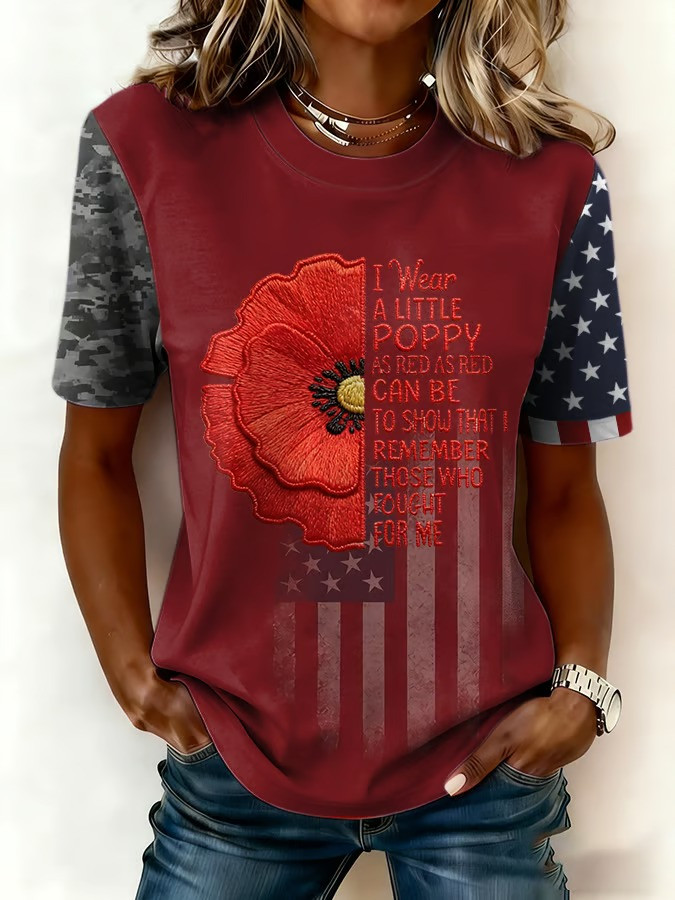 I Wear A Little Poppy T-Shirt Remember Those Who Fought American Flag Military Shirt Veteran Gift