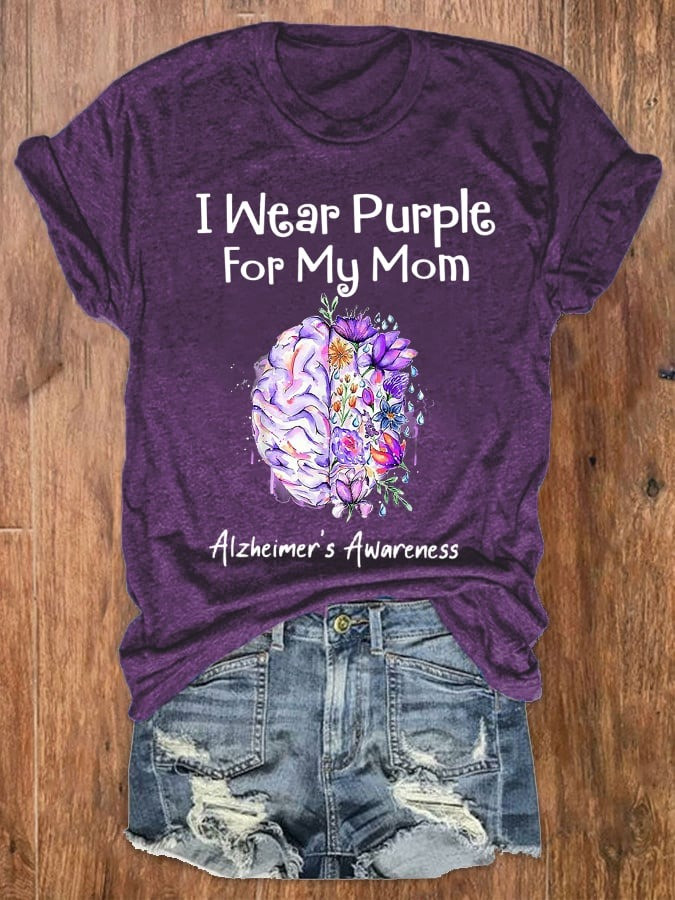 I Wear Purple For My Mom Alzheimer's Awareness T-Shirt Alzheimer's Brain Awareness Shirt