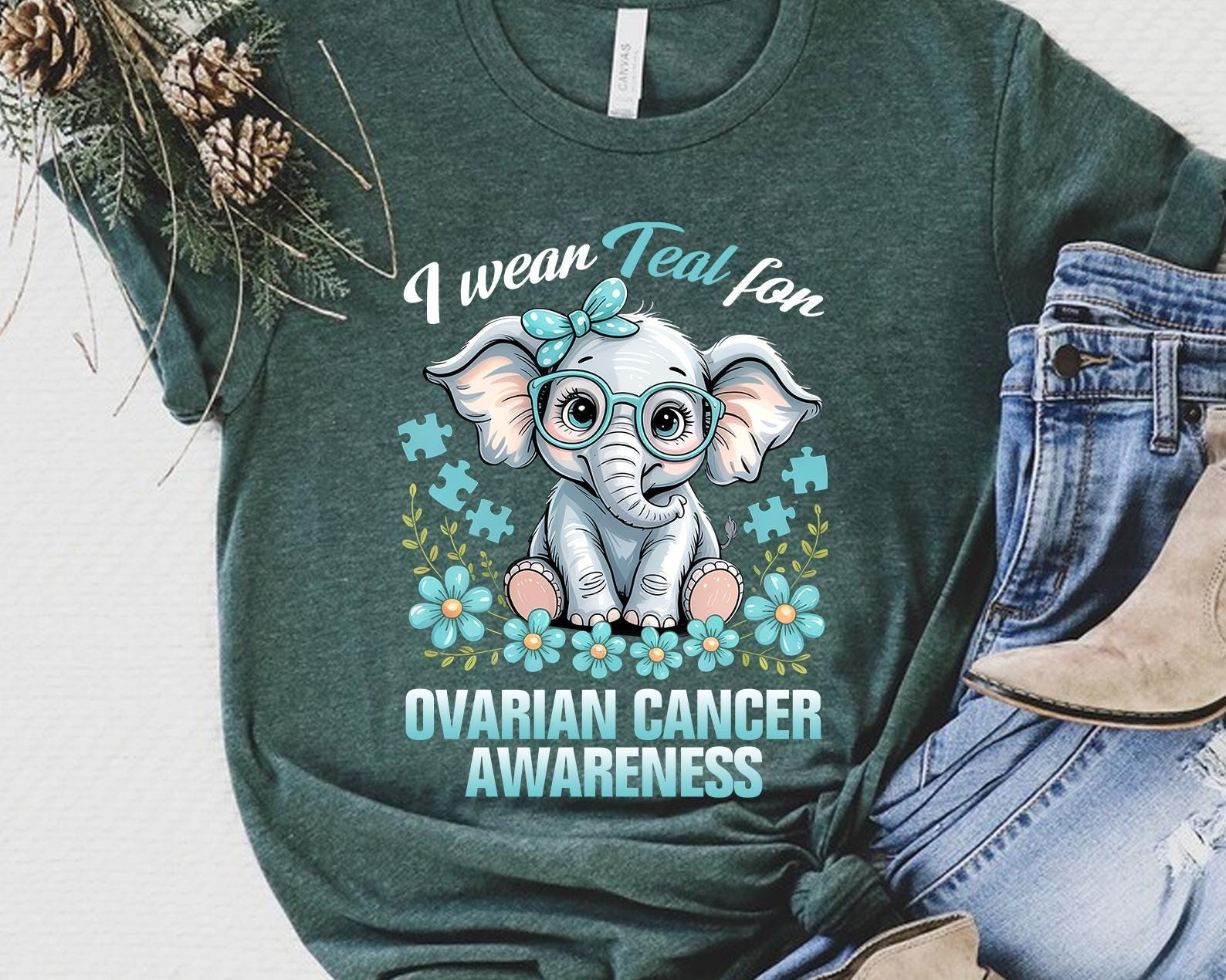 I Wear Teal for Ovarian Cancer Awareness Shirt Cute Tees Gifts For Her