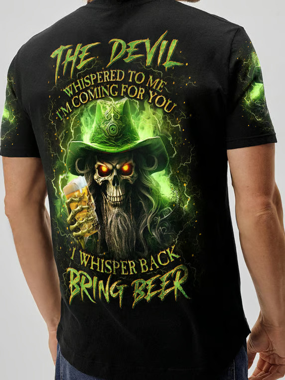 I Whisper Back Bring Beer Skull T-Shirt St Patrick's Day Mens T Shirt St Paddys Day Gifts