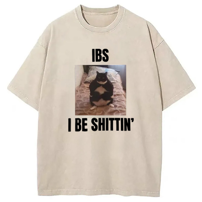 IBS Cat Meme Funny Washed T-Shirt Cool Urban Street Style Shirt Gifts For Brother