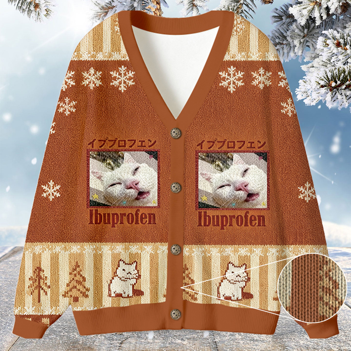 Ibuprofen Meme Cat Christmas Ugly Cardigan Merry Xmas Clothing Cat Presents For Cat Lovers