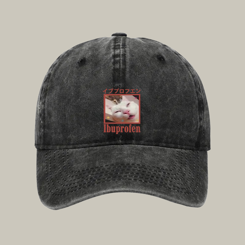 Ibuprofen Meme Cat Washed Cap Funny Ball Caps Christmas Gifts For Cat Lovers