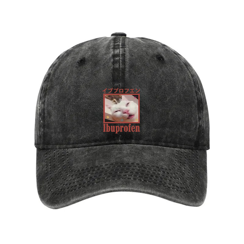 Ibuprofen Meme Cat Washed Hat Japanese Kanji Baseball Cap Cat Lover Presents