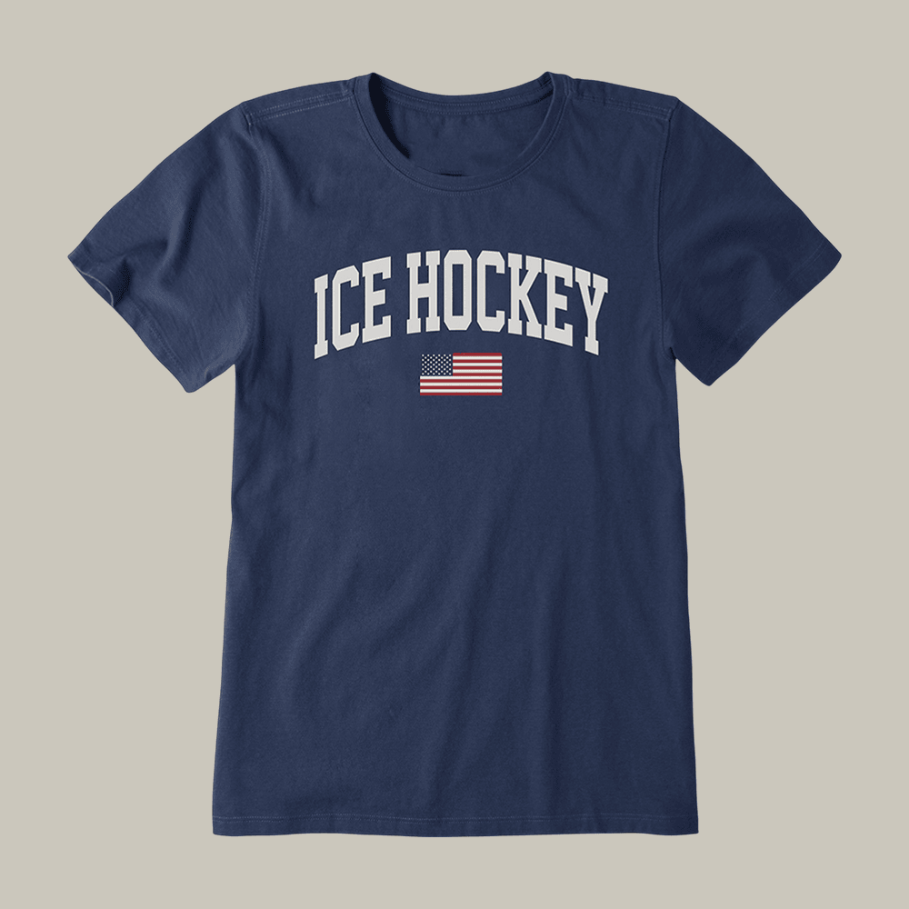 Ice Hockey Arch American Flag Logo T-Shirt Life Is Good Shirt Unique Hockey Present For Her