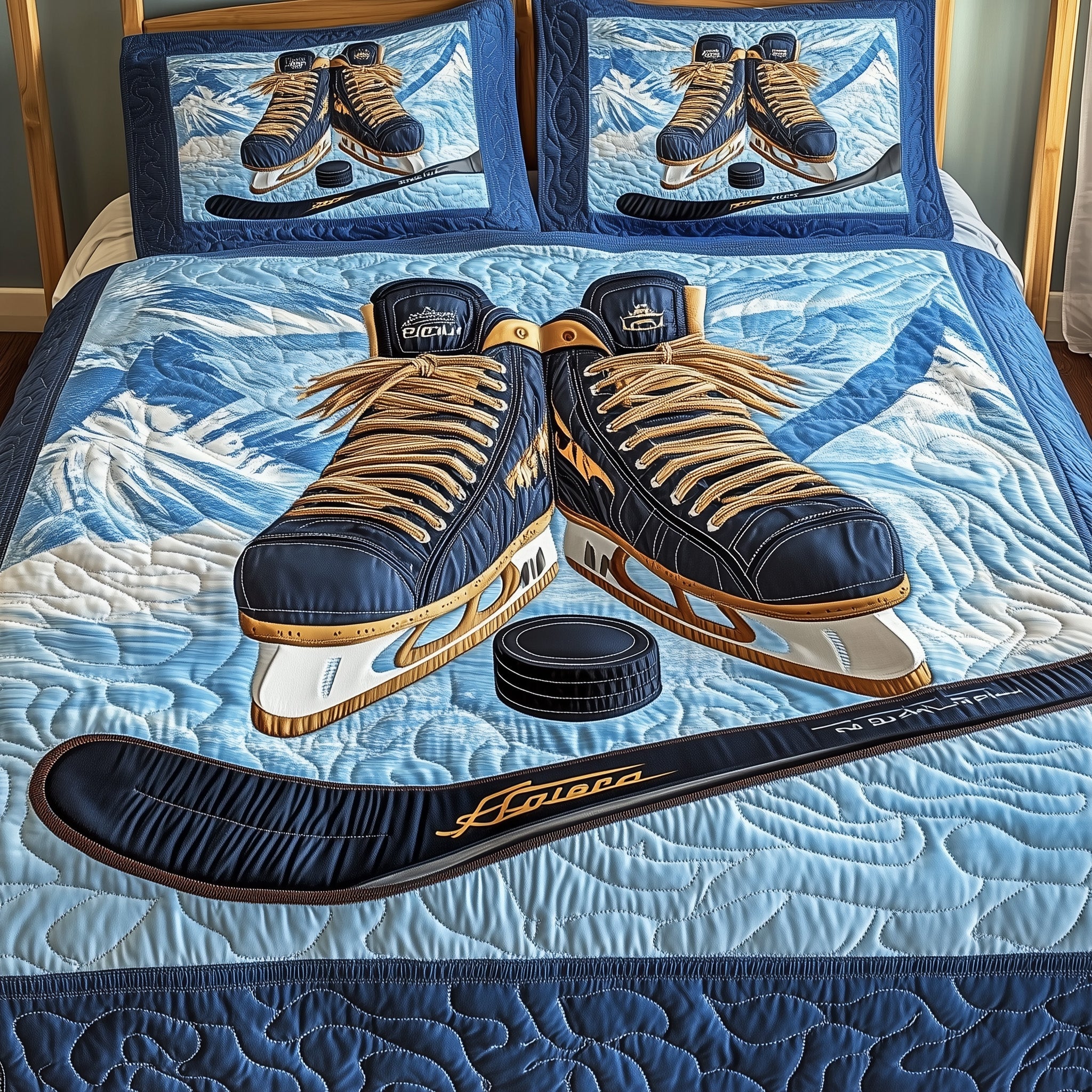 Ice Hockey Dreams Quilted Bedding Set Duvet Cover Merchandise Best Gifts For Ice Hockey Players