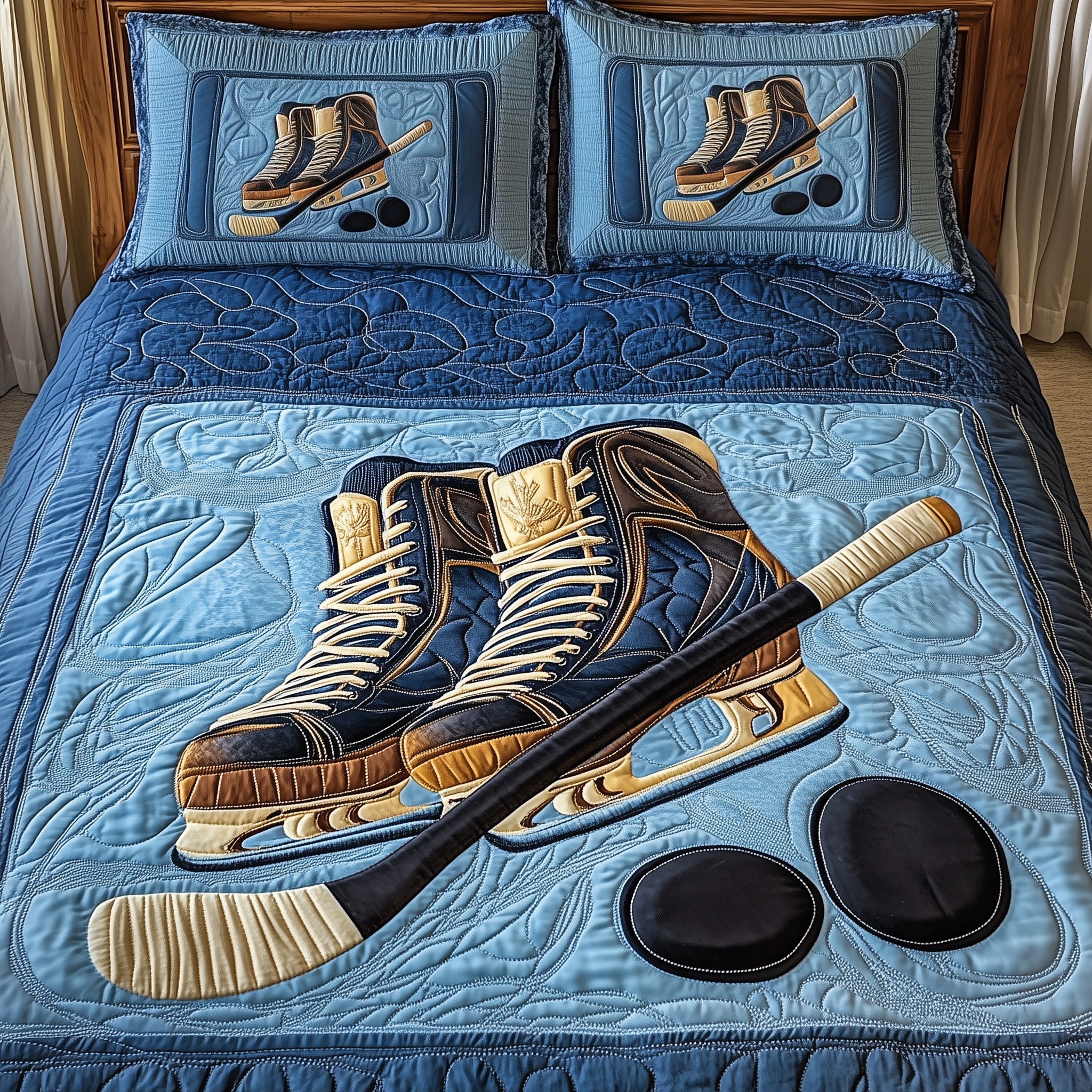 Ice Hockey Dreams Quilted Bedding Set Duvet Cover Merchandise End Of Season Gift Ideas For Hockey Team