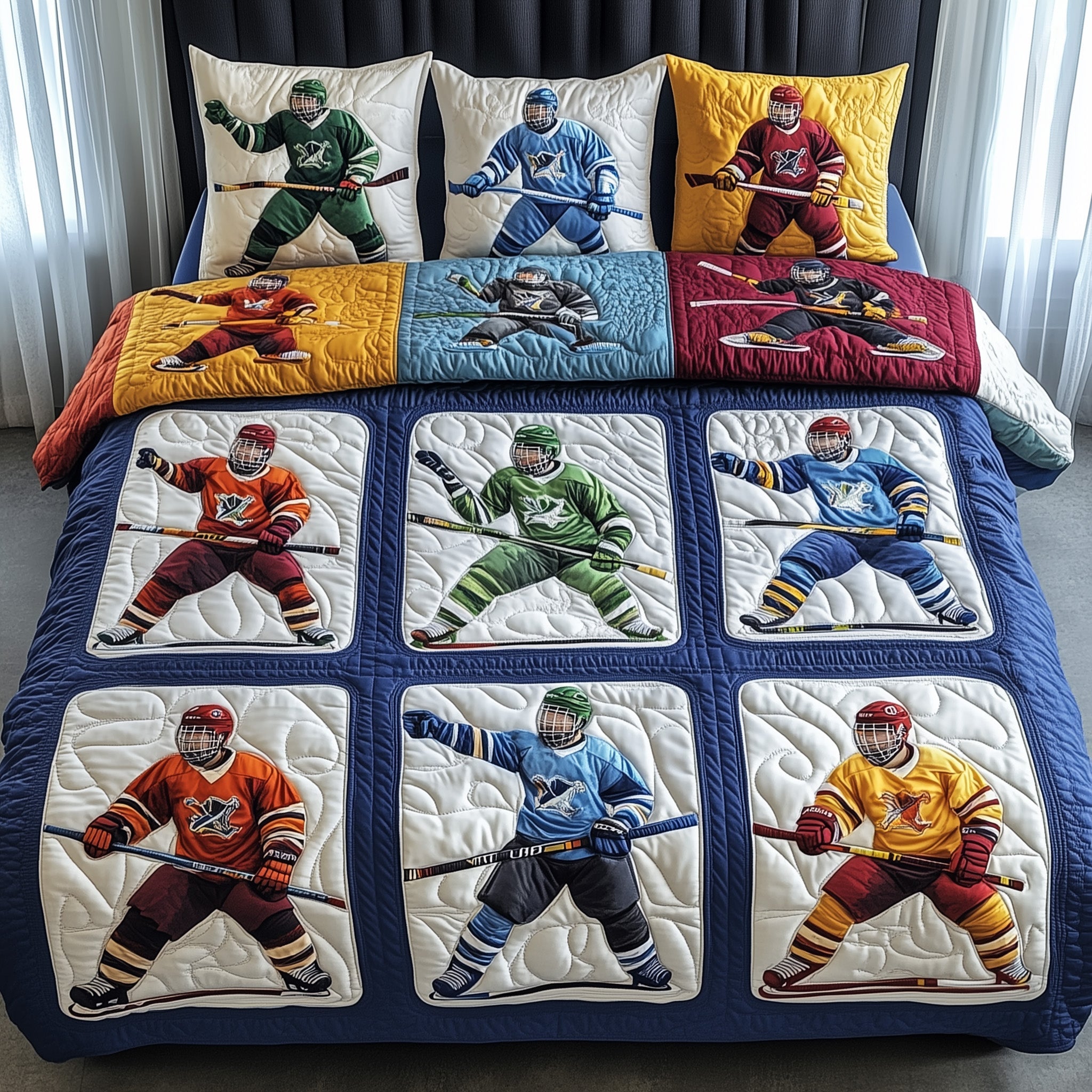 Ice Hockey Dreams Quilted Bedding Set Duvet Cover Merchandise Gifts For Ice Hockey Fans