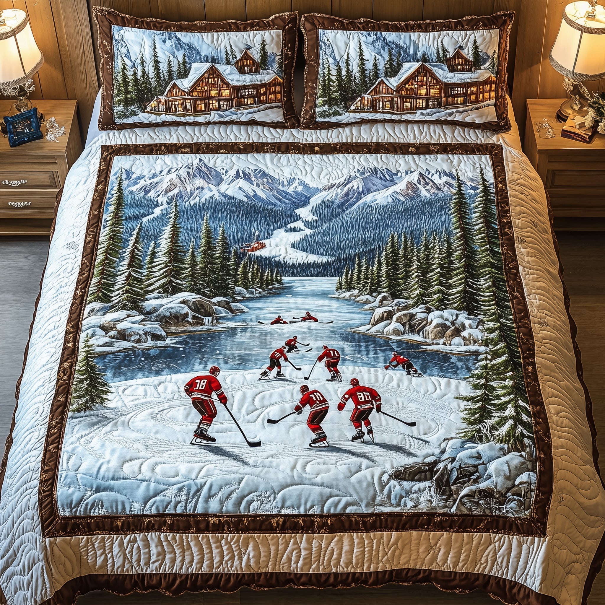 Ice Hockey Dreams Quilted Bedding Set Duvet Cover Merchandise Gifts For Ice Hockey Lovers