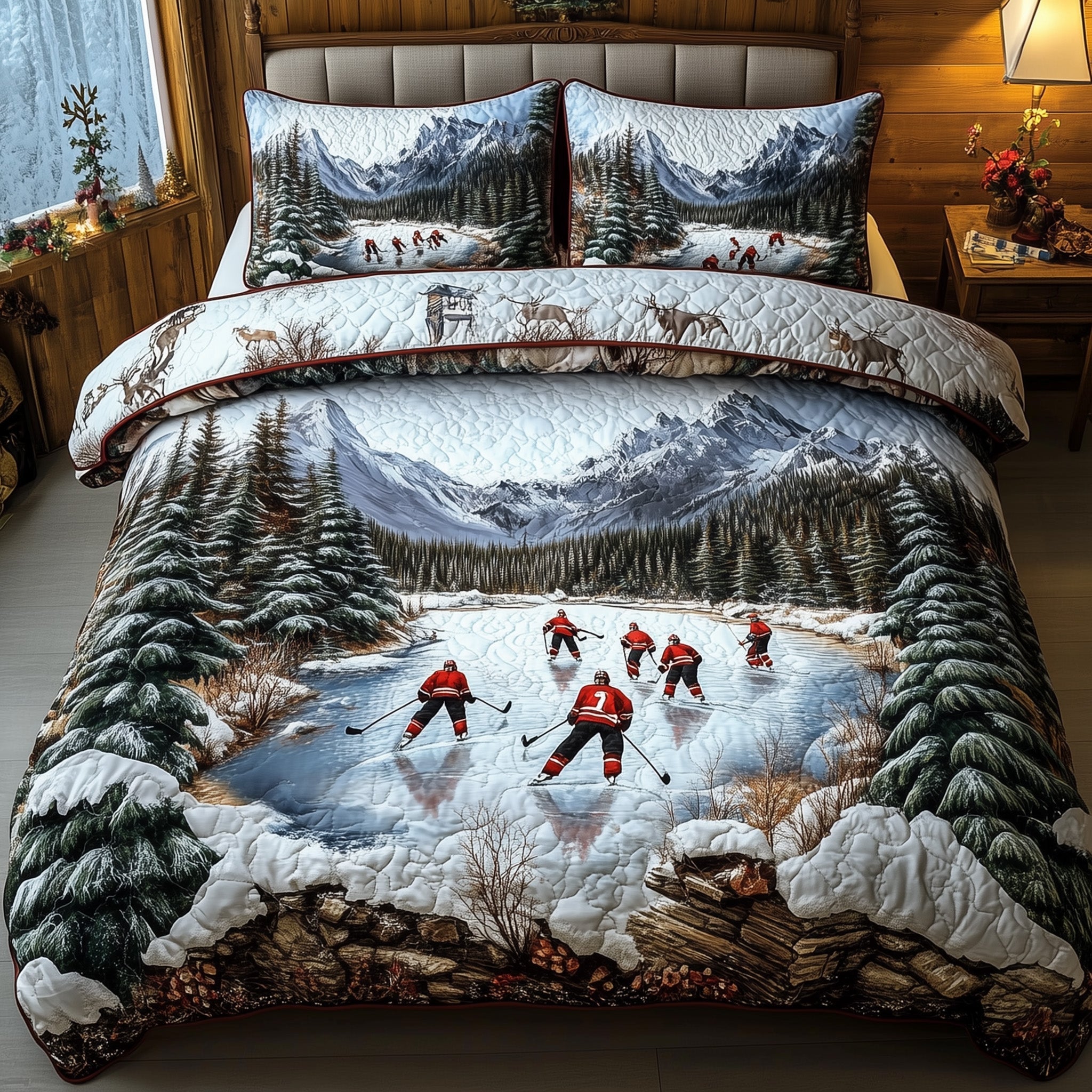 Ice Hockey Dreams Quilted Bedding Set Duvet Cover Merchandise Gifts For Ice Hockey Players