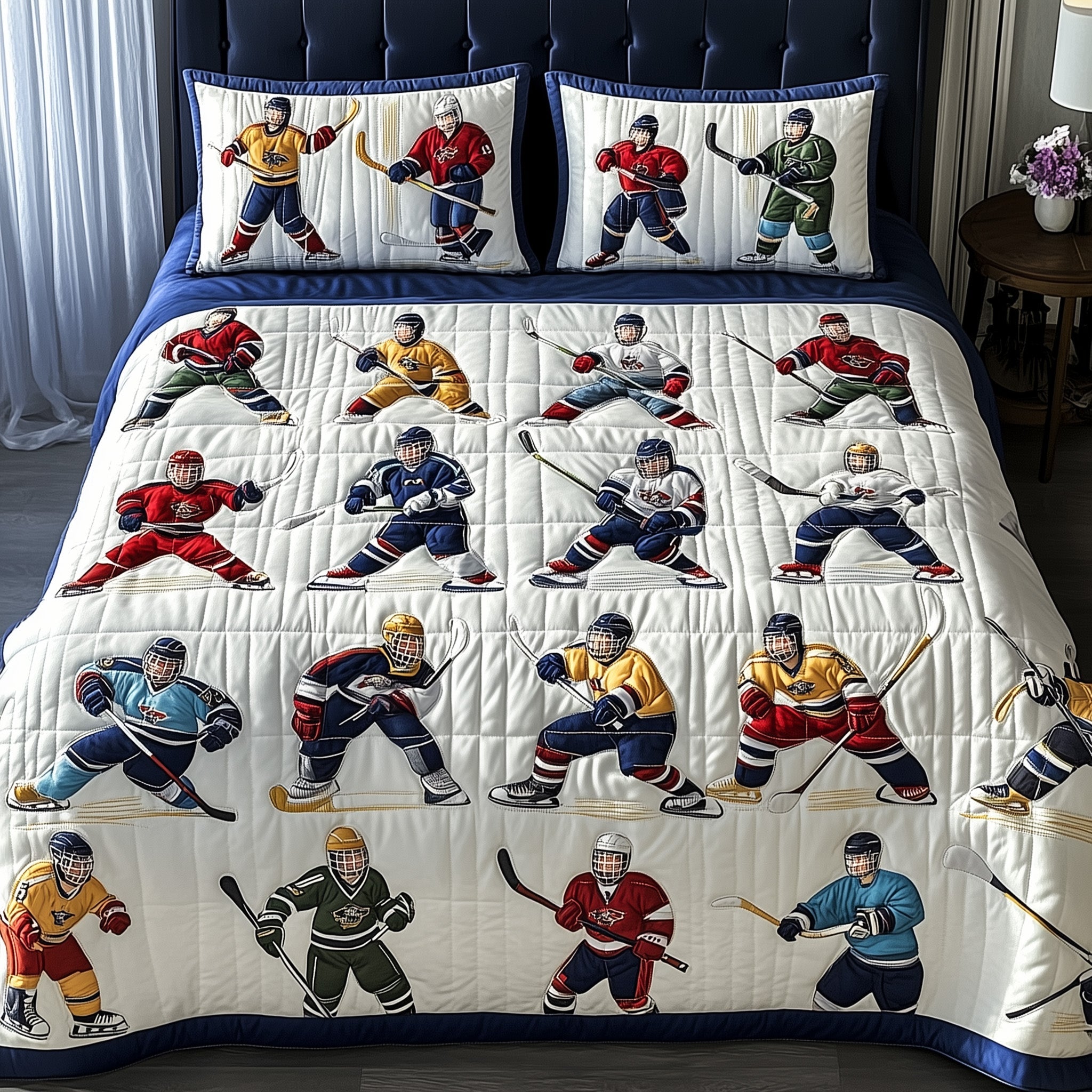 Ice Hockey Dreams Quilted Bedding Set Duvet Cover Merchandise Hockey Year End Gift Ideas
