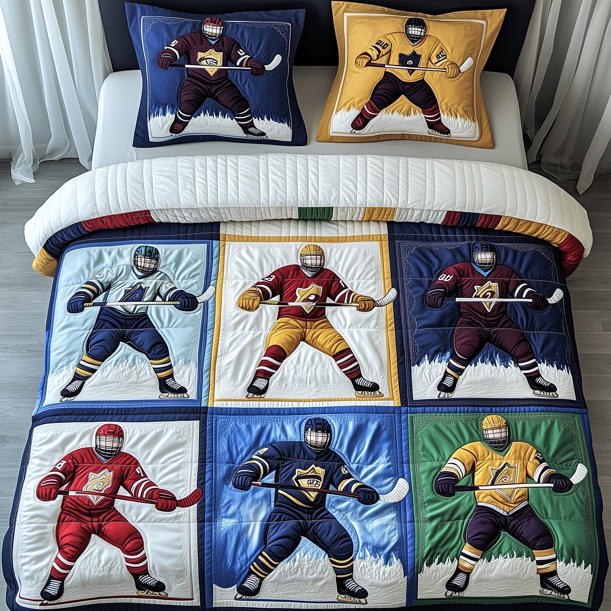 Ice Hockey Dreams Quilted Bedding Set Duvet Cover Merchandise Ice Hockey Coach Gift
