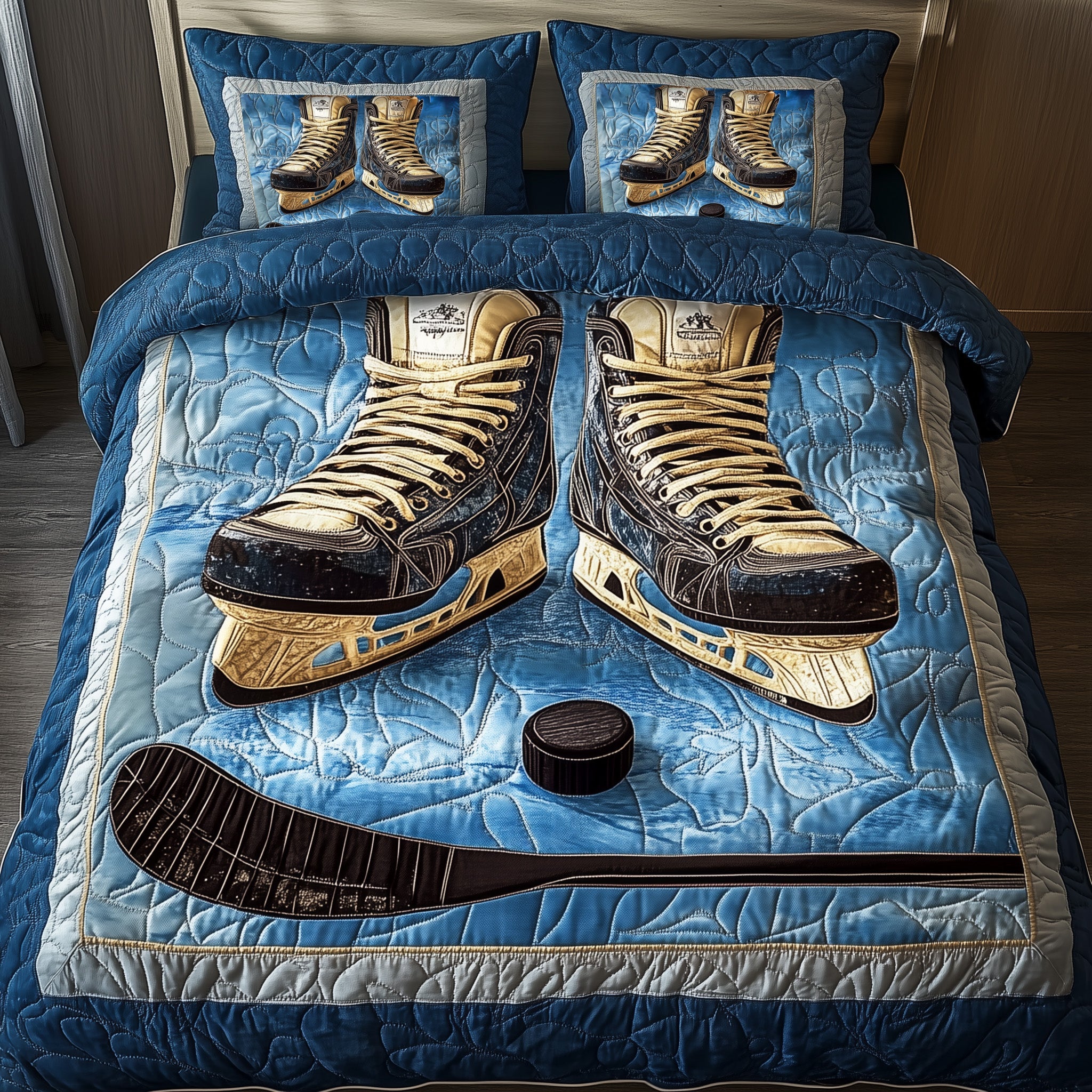Ice Hockey Dreams Quilted Bedding Set Duvet Cover Merchandise Ice Hockey Fan Gifts