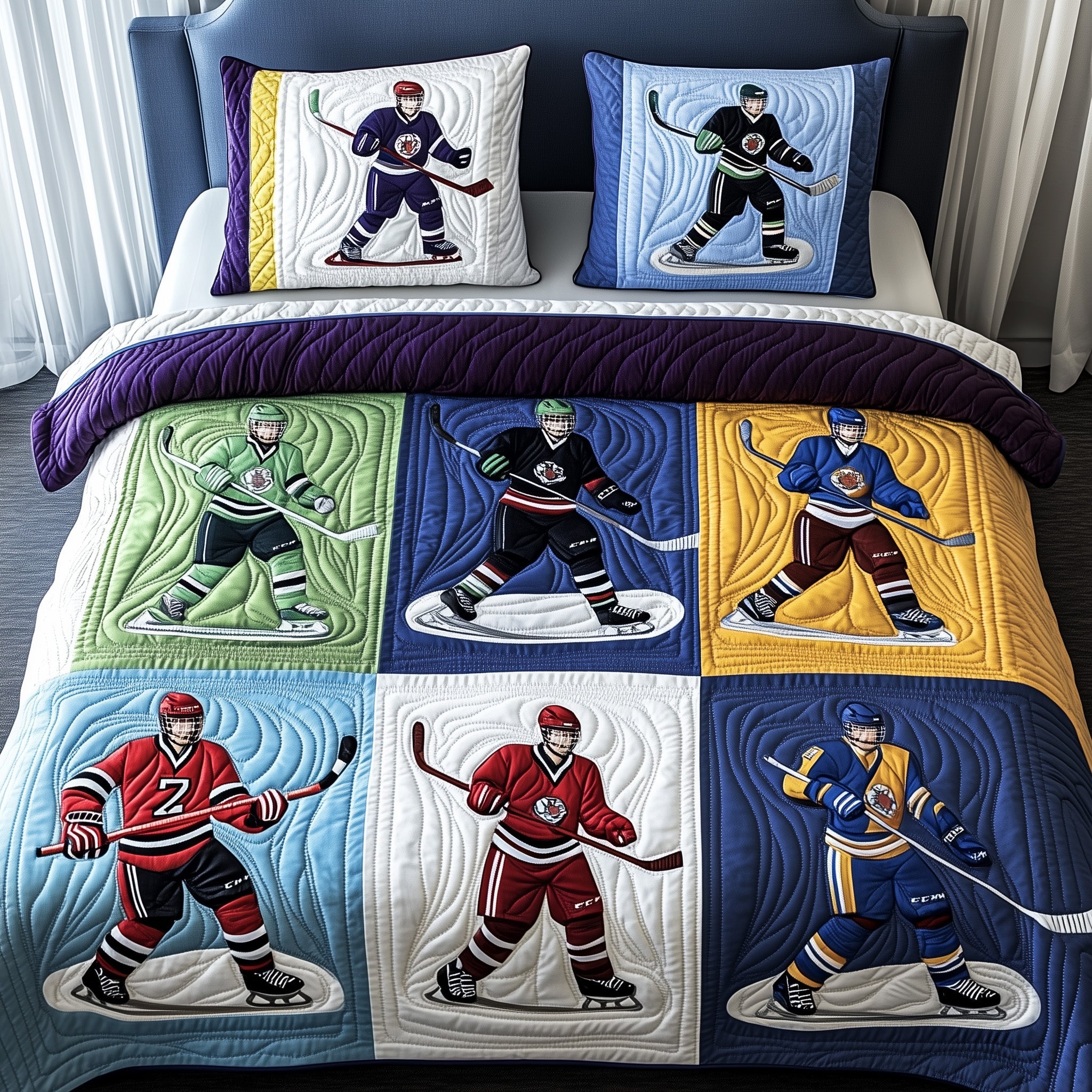 Ice Hockey Dreams Quilted Bedding Set Duvet Cover Merchandise Ice Hockey Novelty Gifts