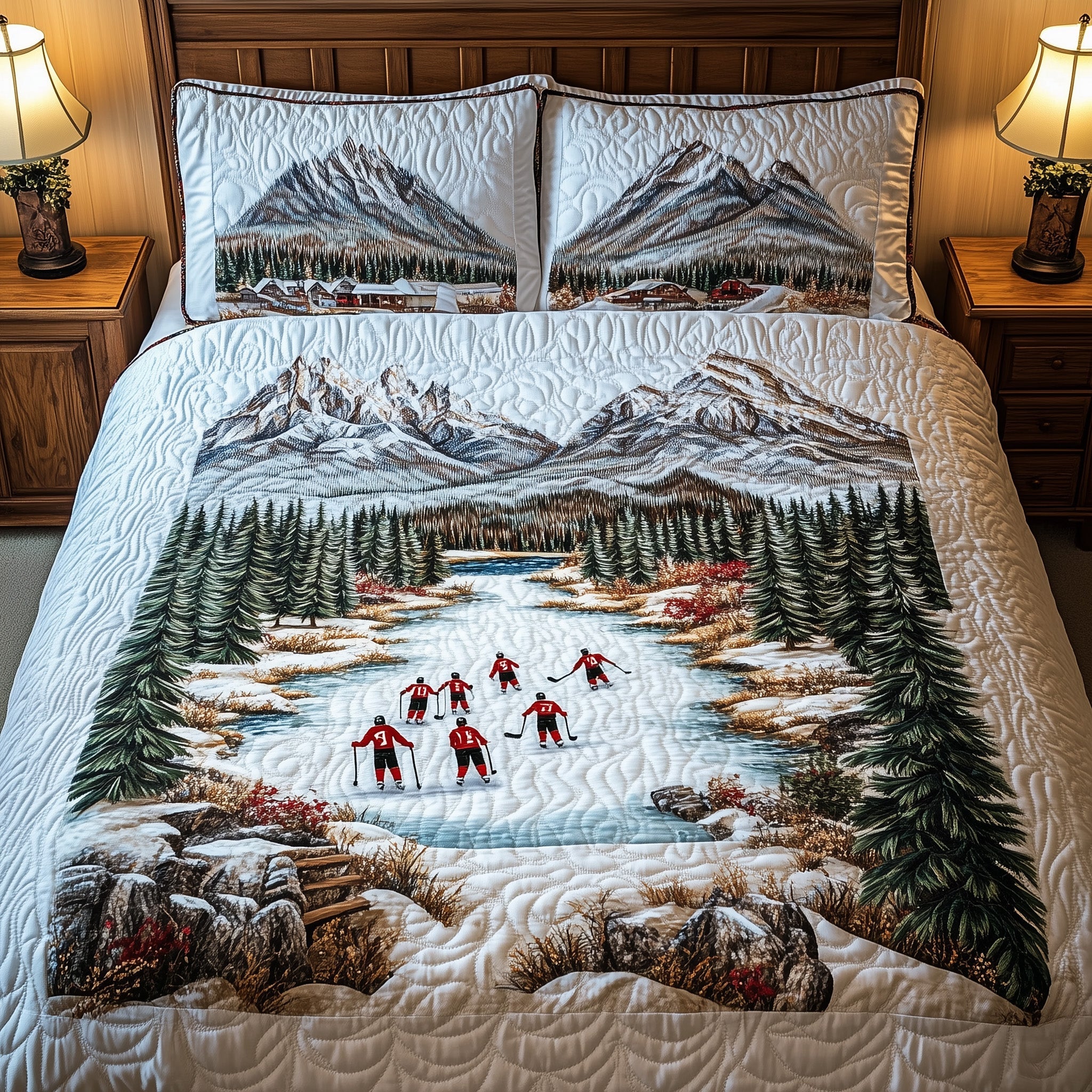 Ice Hockey Dreams Quilted Bedding Set Duvet Cover Merchandise Ice Hockey Related Gifts