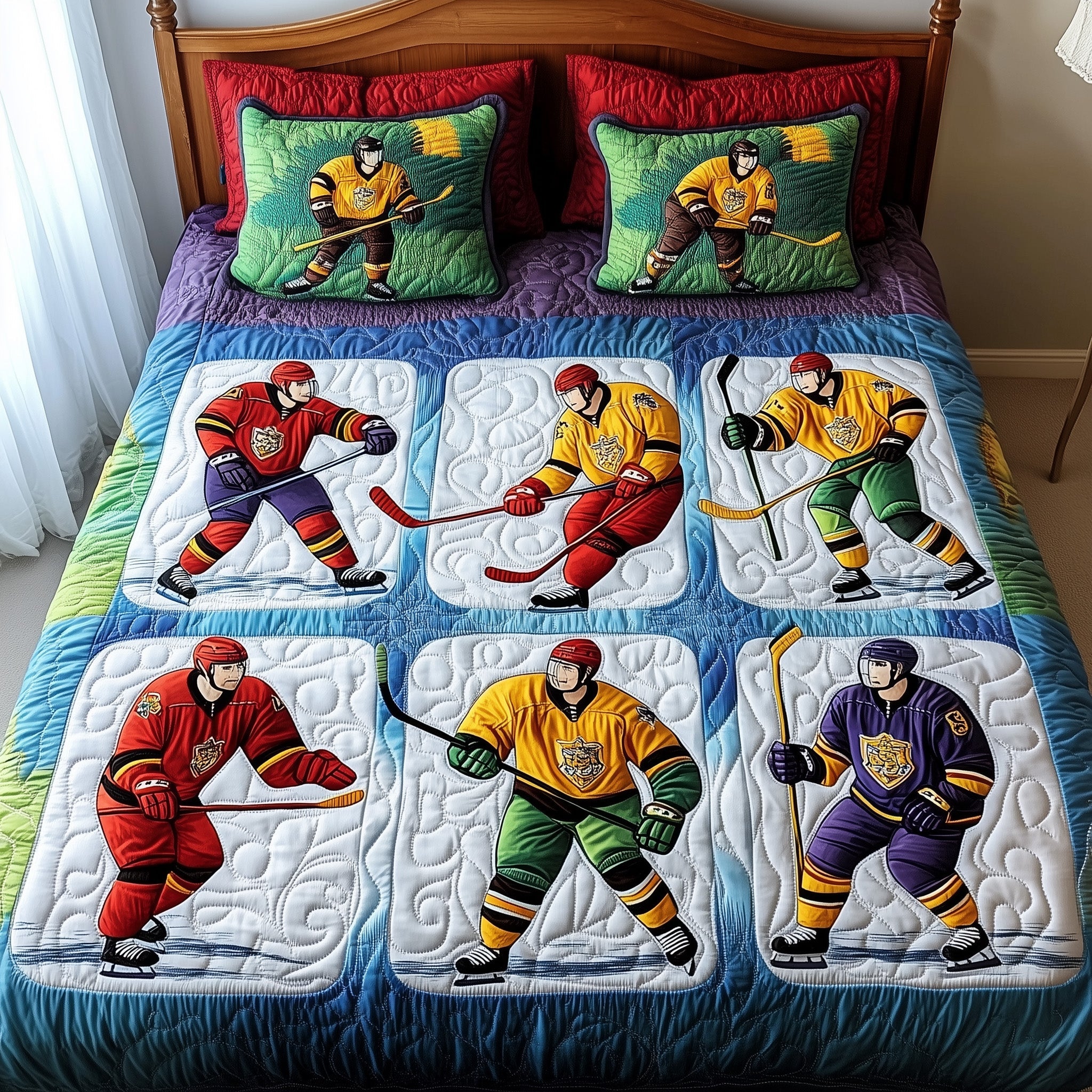 Ice Hockey Dreams Quilted Bedding Set Duvet Cover Merchandise Ice Hockey Secret Santa Gifts