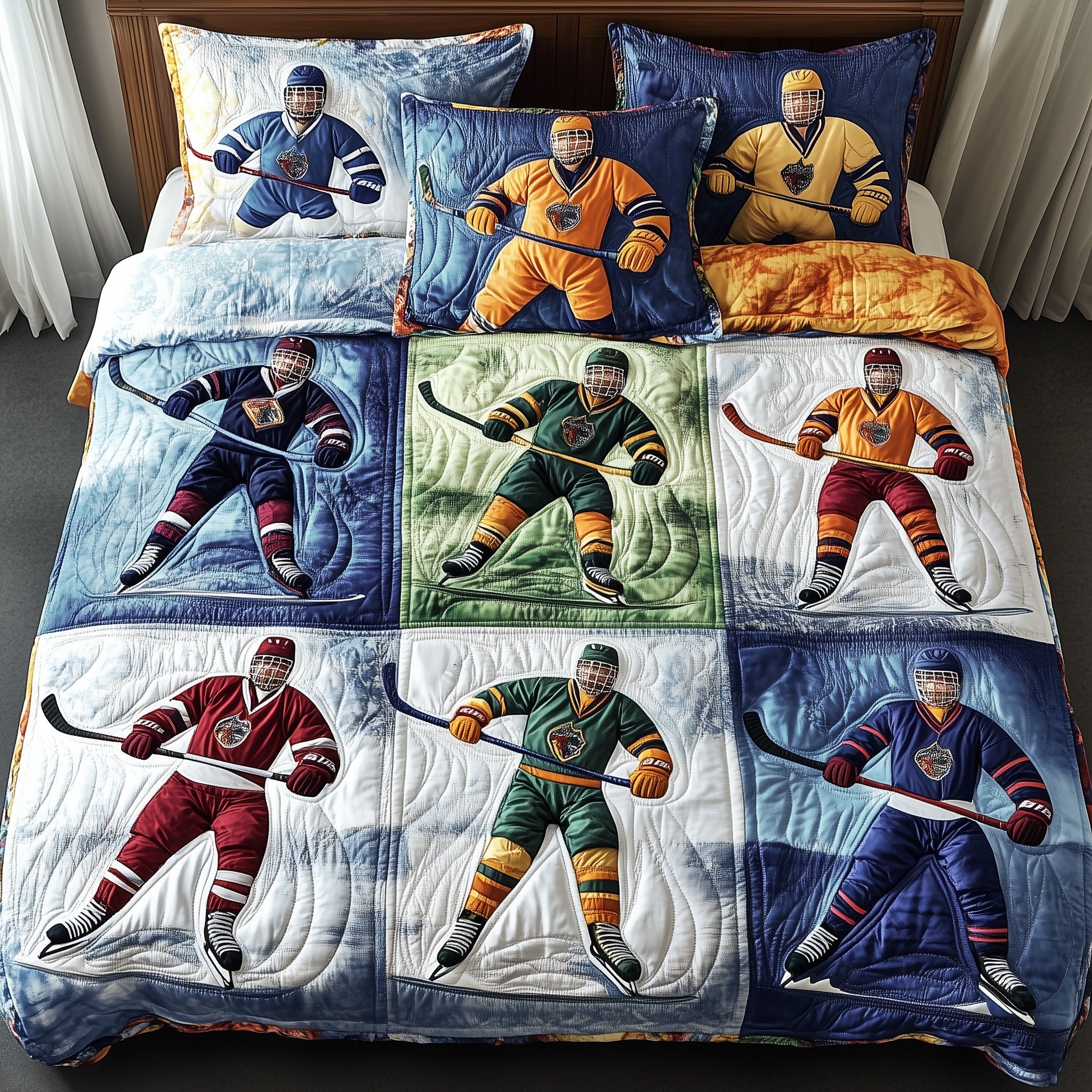 Ice Hockey Dreams Quilted Bedding Set Duvet Cover Merchandise Ice Hockey Themed Gifts