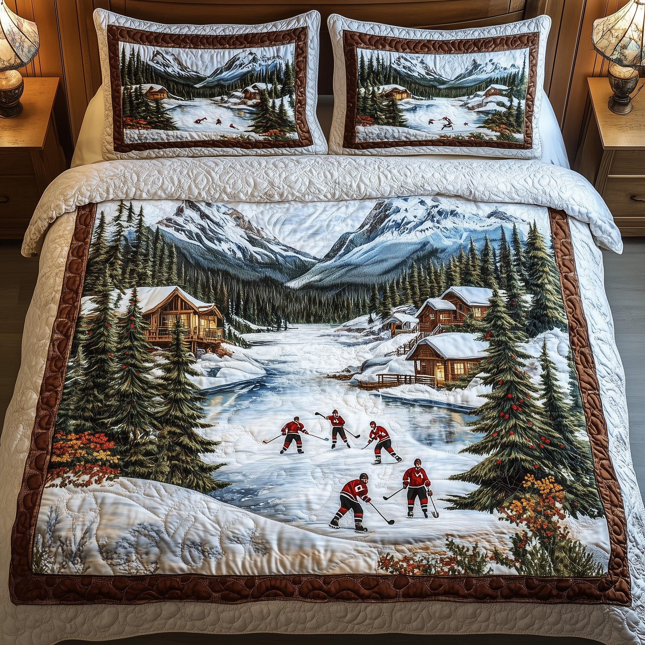 Ice Hockey Dreams Quilted Bedding Set Duvet Cover Merchandise Year End Hockey Team Gifts