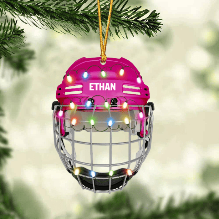Ice Hockey Helmet With Cage  Personalized Christmas Ornament  Gifts For Ice Hockey Lovers