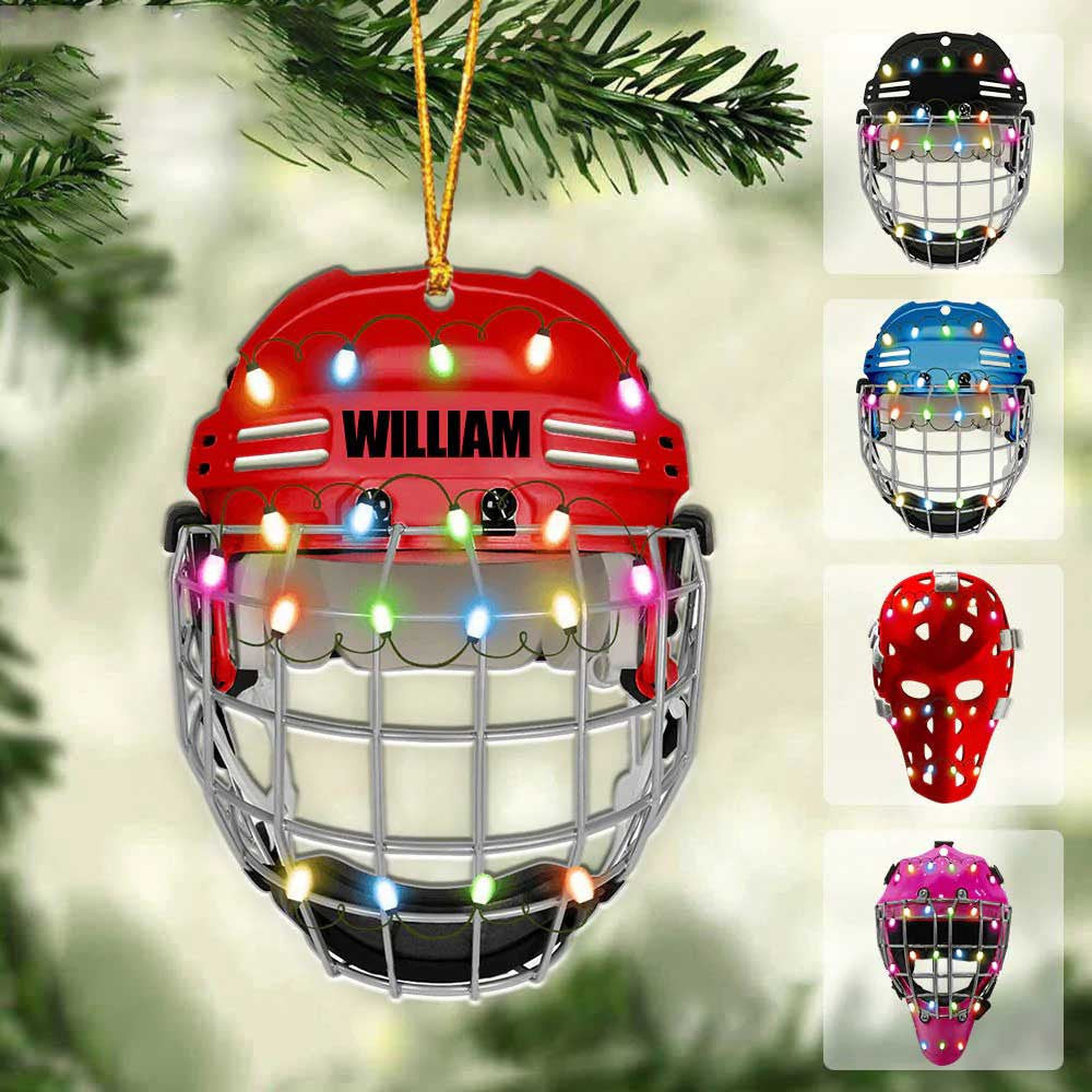 Ice Hockey Helmet With Cage  Personalized Christmas Ornament  Gifts For Ice Hockey Lovers