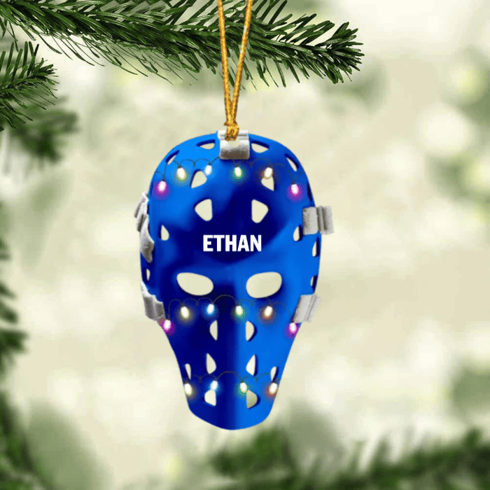 Ice Hockey Helmet With Cage Version 2  Personalized Christmas Ornament  Gifts For Ice Hockey Lovers