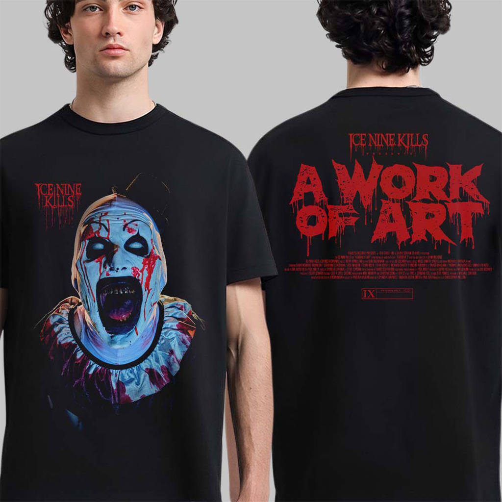 Ice Nine Kills Silver Scream Con London 2025 A Work Of Art Terrifier Scream Two Sided T-Shirt Ice Nine Kills Silver Scream Con London 2025 A Work Of Art Terrifier Scream Two Sided T-Shirt