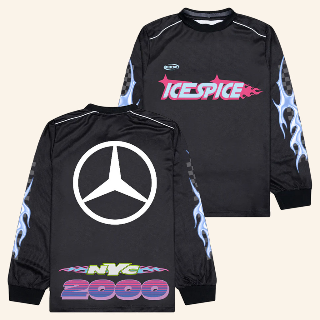 Ice Spice Merch Ice Spice X Mercedes Benz NYC 2000 Long Sleeve Jersey Gifts For Rap Lovers Ice Spice Merch Ice Spice X Mercedes Benz NYC 2000 Long Sleeve Jersey Gifts For Rap Lovers
