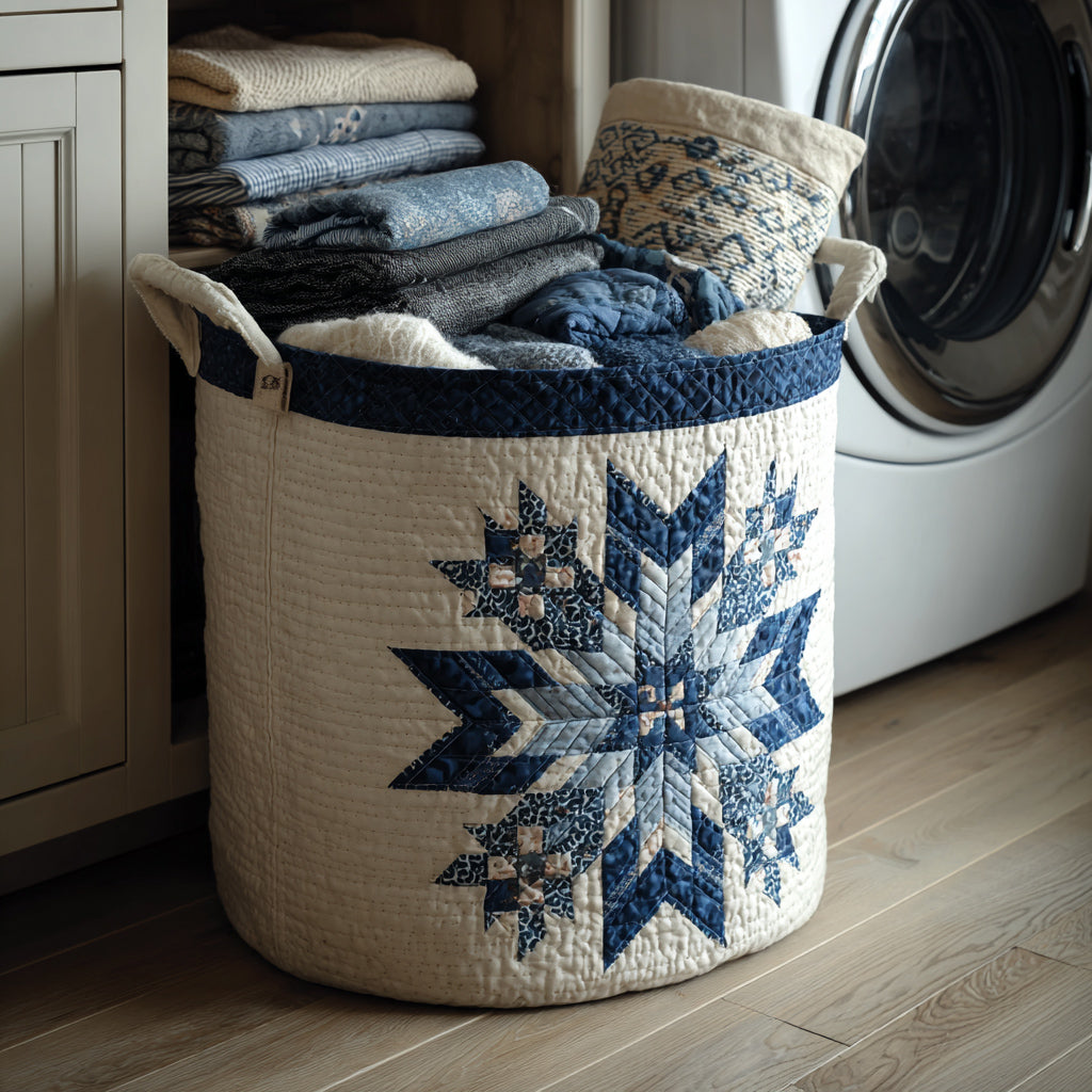 Icefall Snowflake Star Quilted Laundry Basket New Year Merch Gift