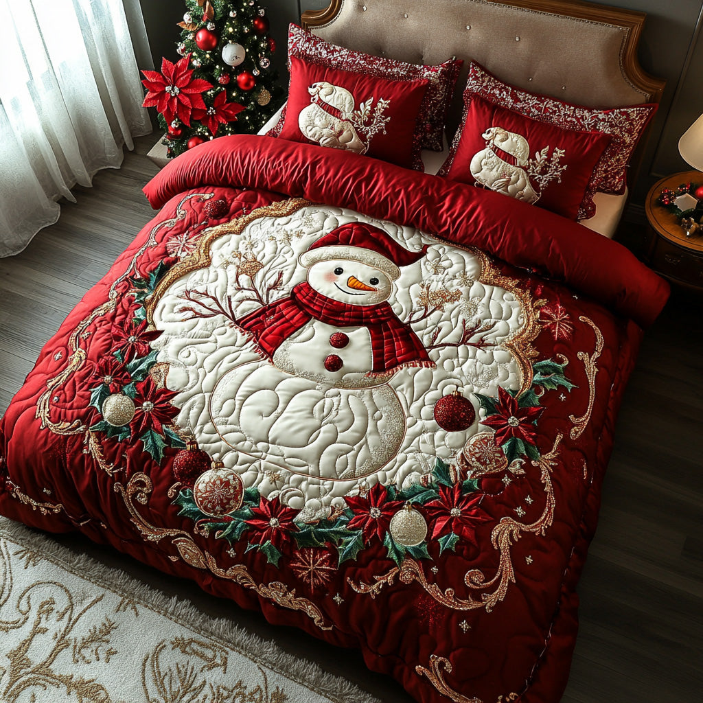 Icy Delight Quilted Bedding Set Christmas Bedding Duvet Cover Gifts For Snowman Lovers