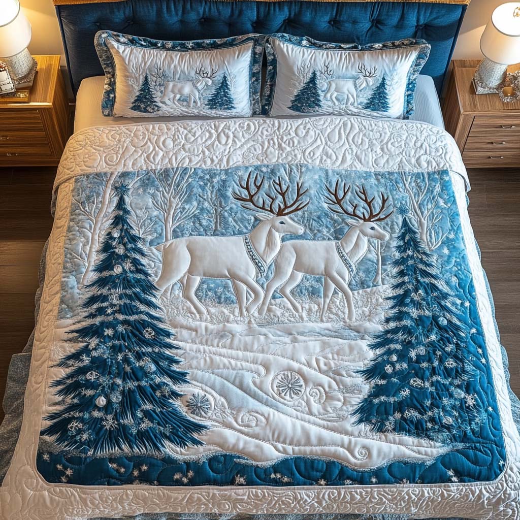 Icy Landscape Quilted Bedding Set Holiday Duvet Covers Family Christmas Presents