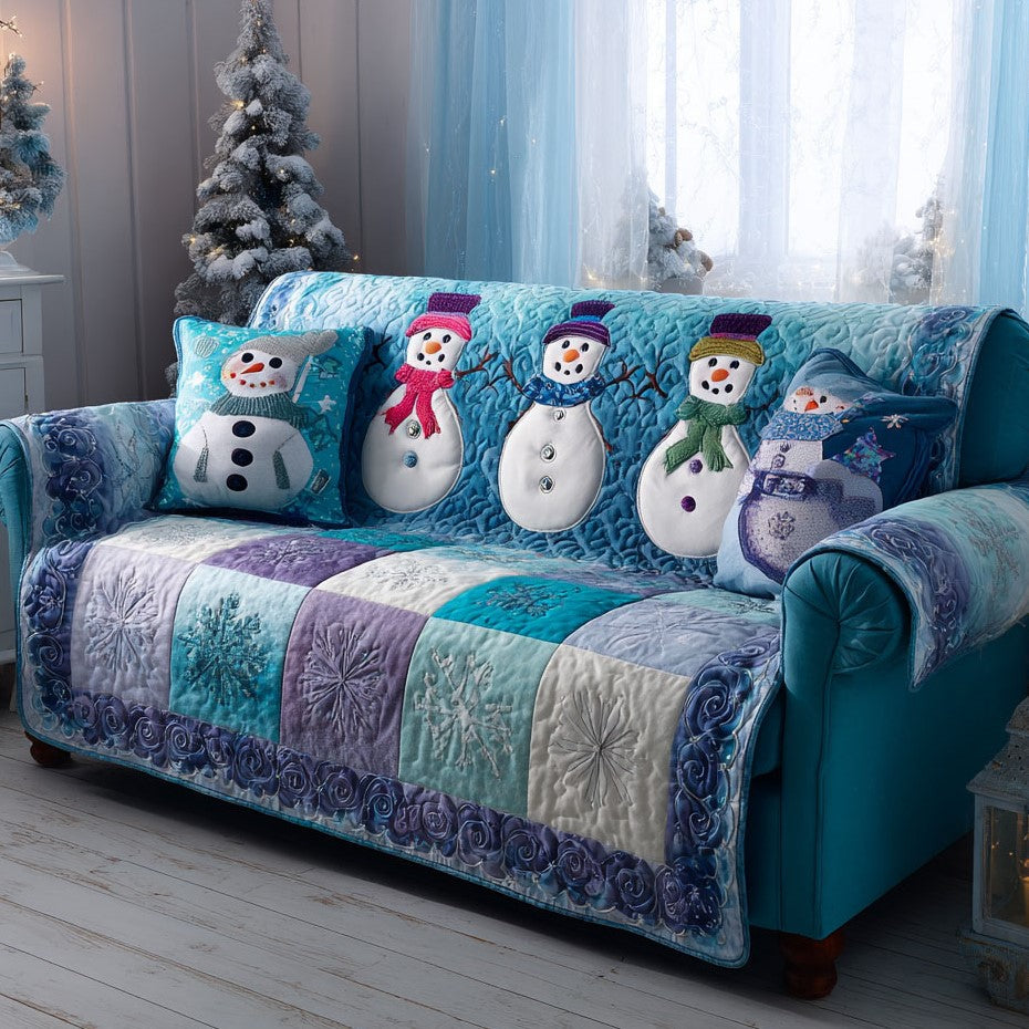 Icy Parade Quilted Sofa Cover Christmas Living Decor Snowman Gifts For Adults