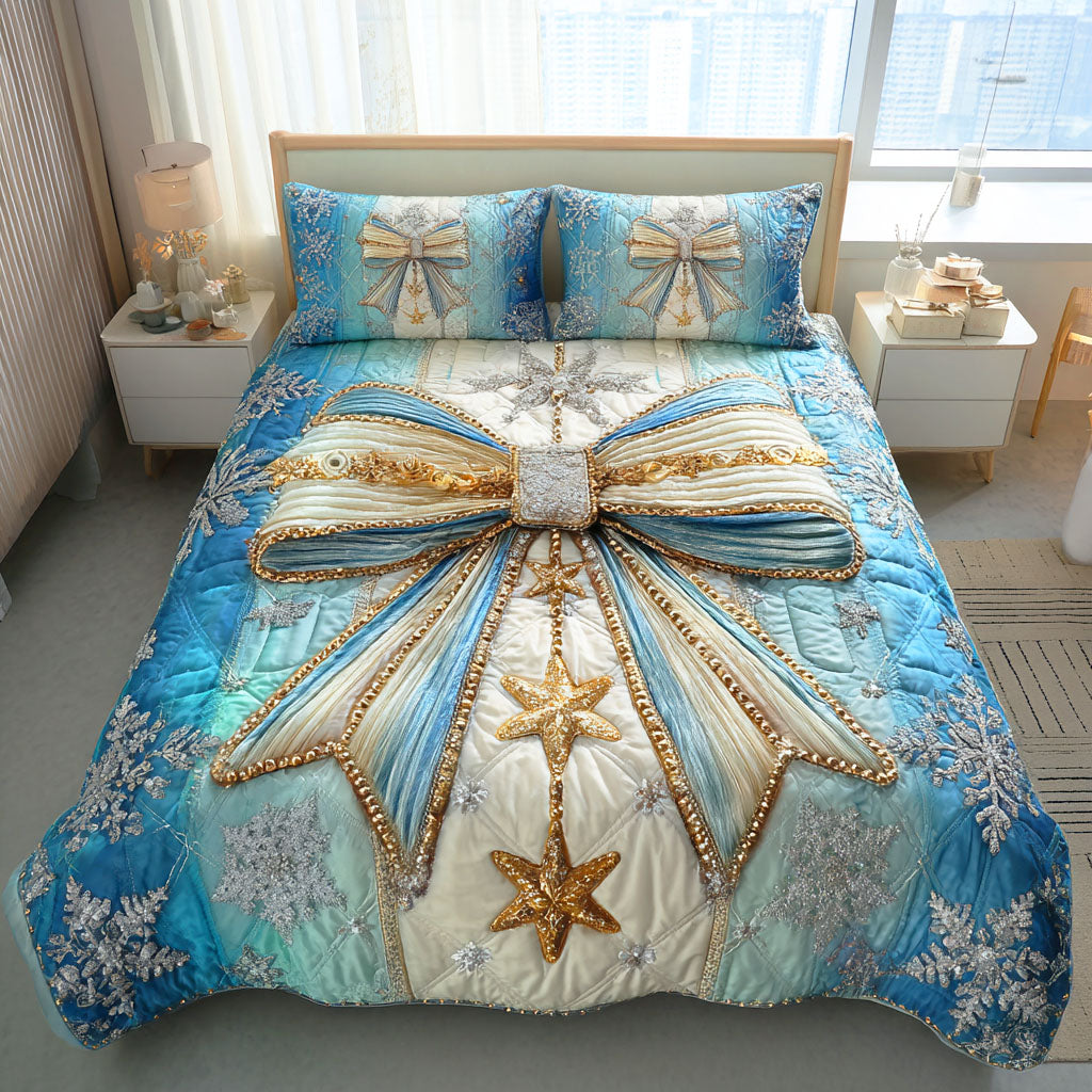 Icy Ribbon Grace Quilted Bedding Set Holiday Duvet Covers Family Xmas Present Ideas
