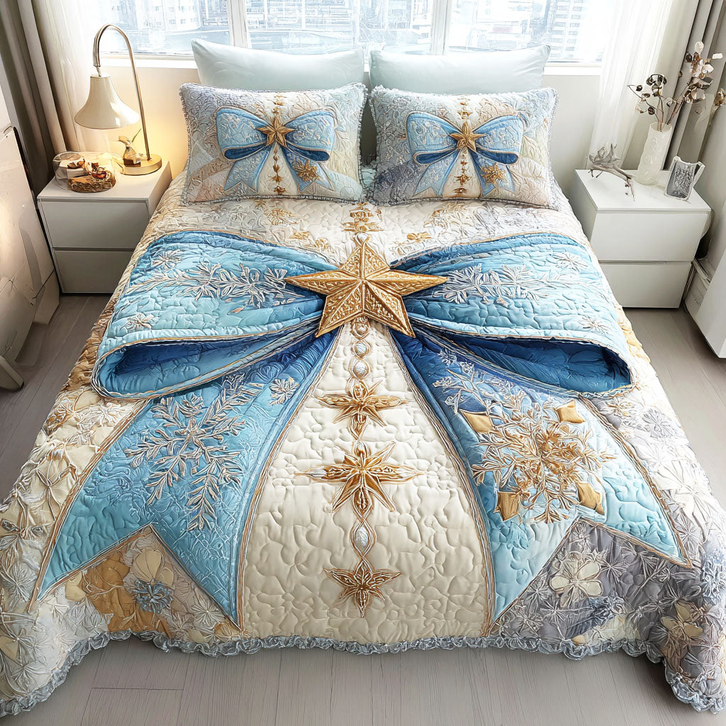 Icy Ribbon Grace Quilted Bedding Set Warm and Breathable Bedding Set for All Seasons