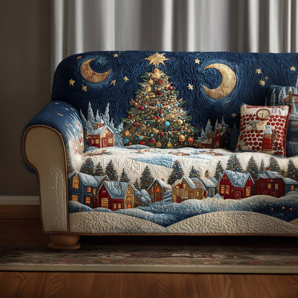 Icy Sparkle Quilted Sofa Cover Winter Living Room Decor Family Gift Ideas