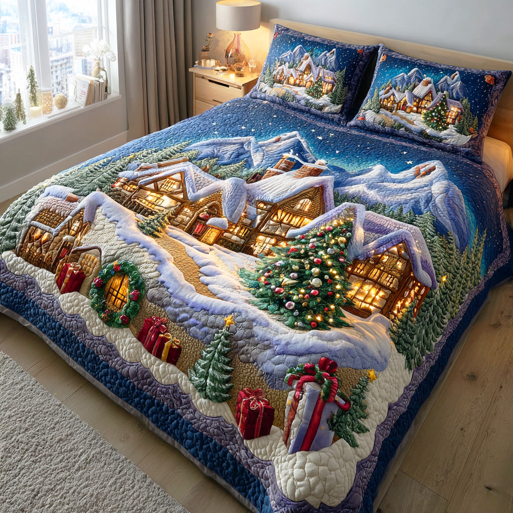 Icy Twilight Quilted Bedding Set Holiday Season Duvet Cover Set Cool Family Gifts For Christmas
