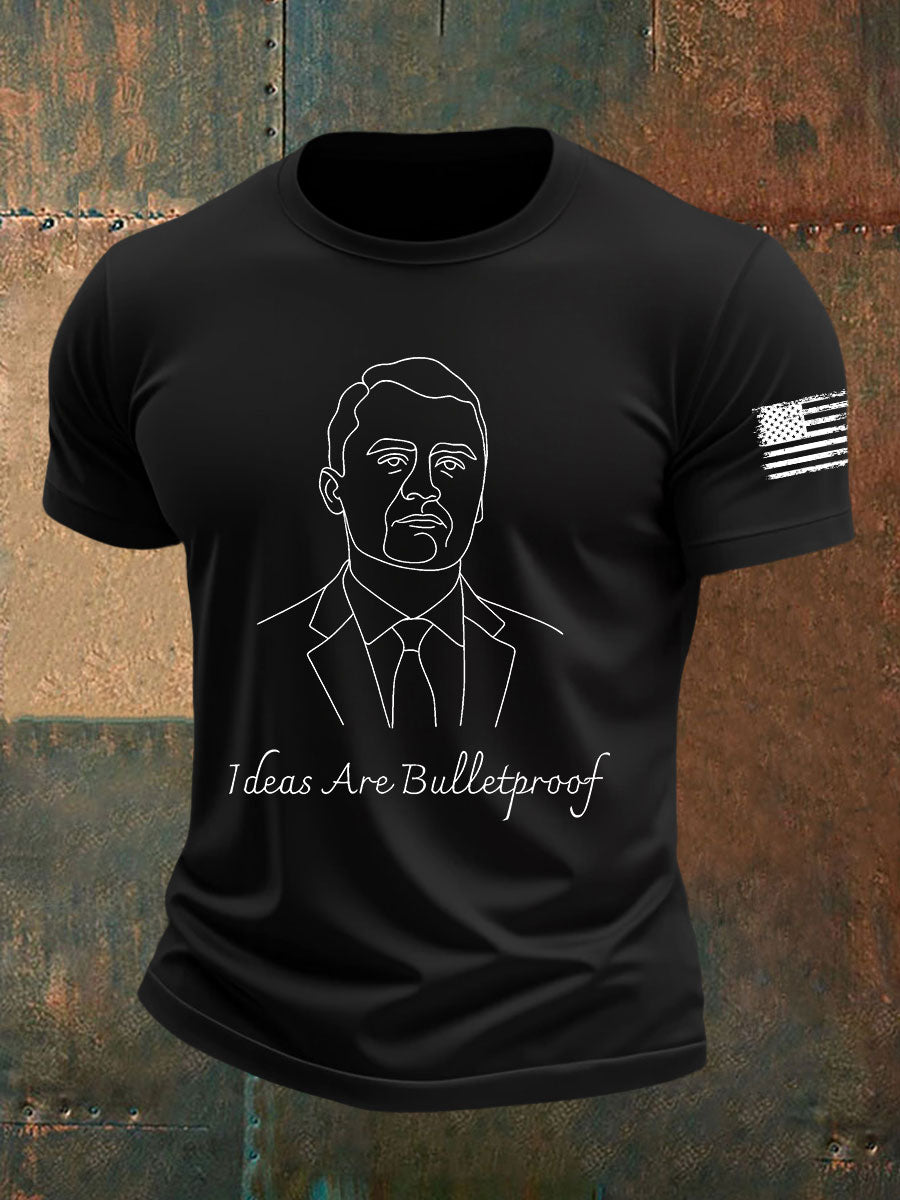 Ideas Are Bulletproof Printed Casual T Shirt Black Charlie Kirk 47 Merch