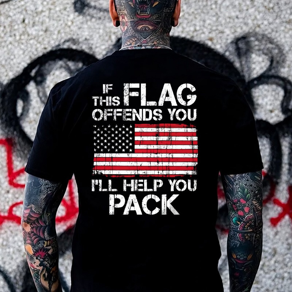 If Flag This Offends You I'll Help You Pack T-Shirt Retro American Flag Clothing Gift Ideas