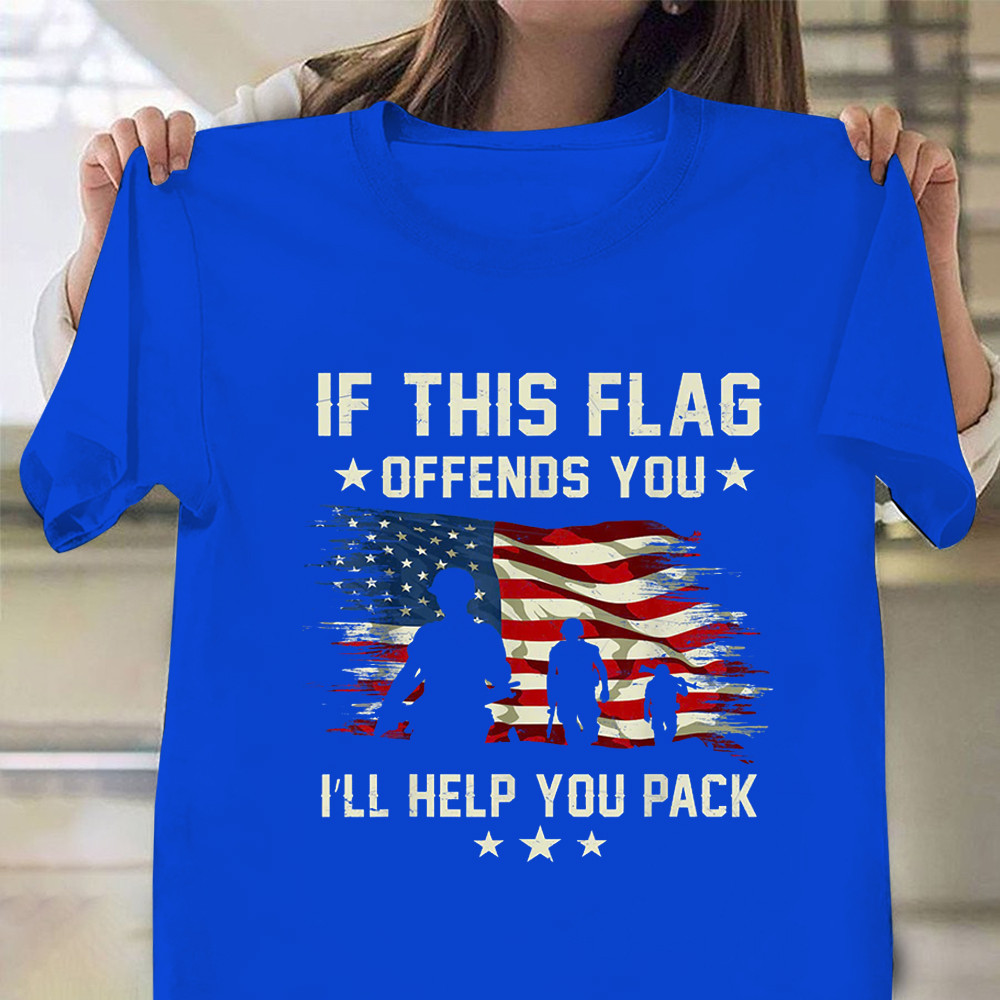 If This Flag Offends You I'll Help You Pack Veterans T-Shirt USA Patriotic Shirts Veterans Gift