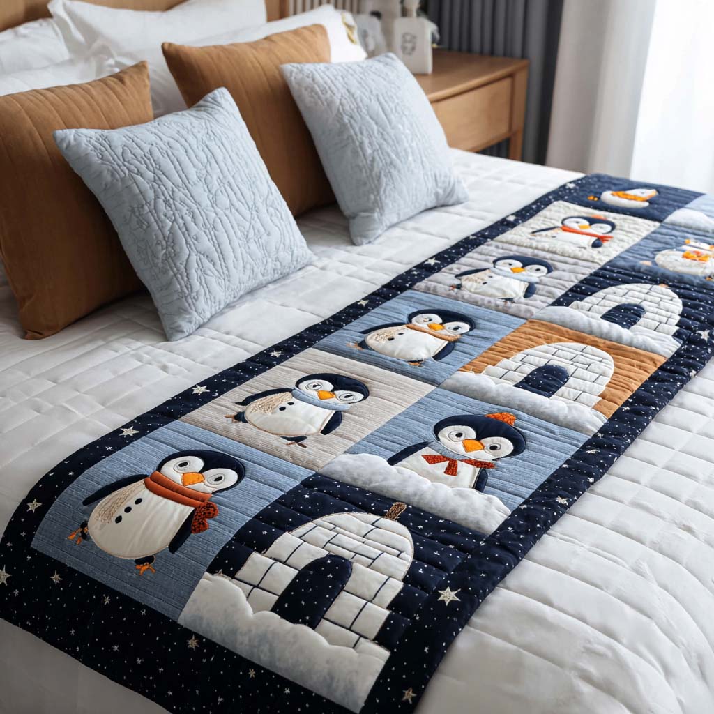 Igloo Friends Quilted Bed Runner Christmas Bed Scarf Holiday Gift Ideas