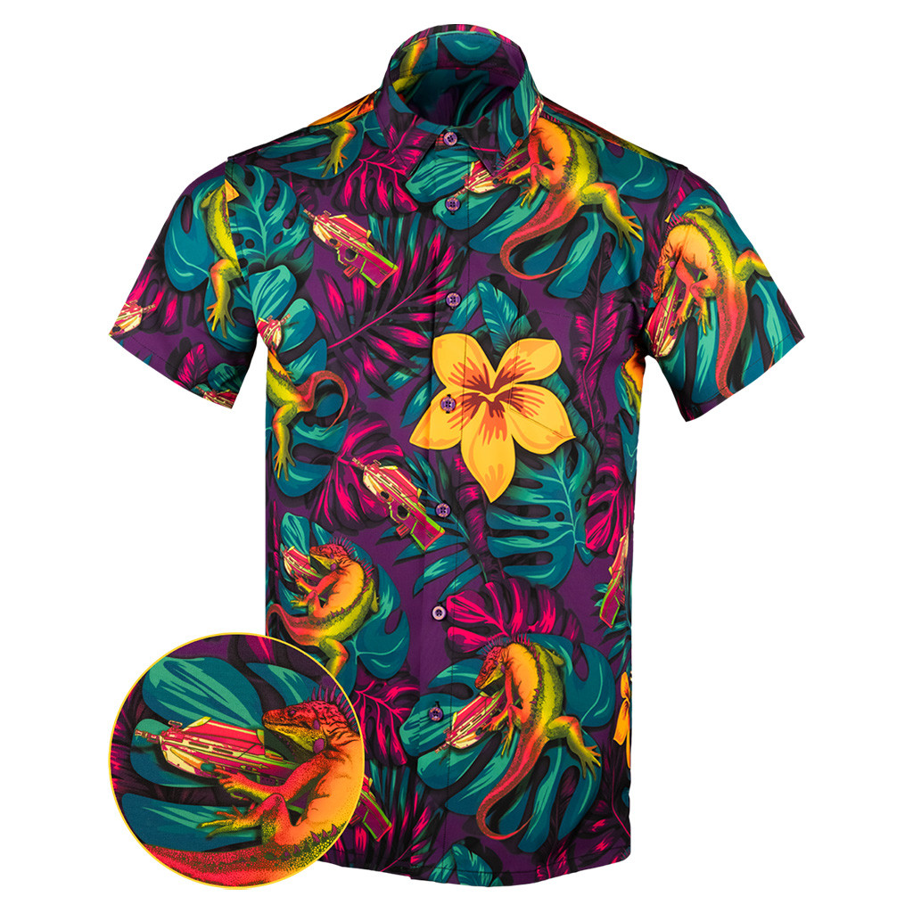 Iguana Button Down Shirt Outdoor Hawaiian Tactical Shirt Birthday Gift Ideas For Husband